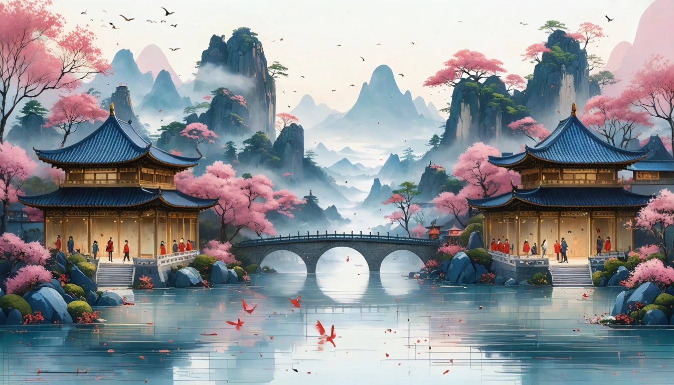 Misty mountain ridge with soft morning fog